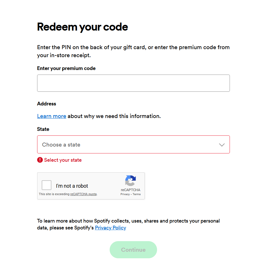 How to redeem Spotify Gift Card Code