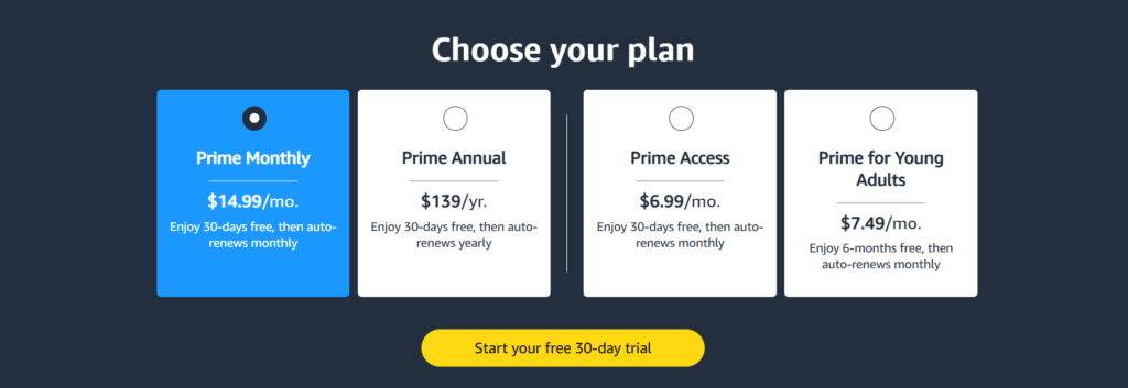 Amazon Prime Plans